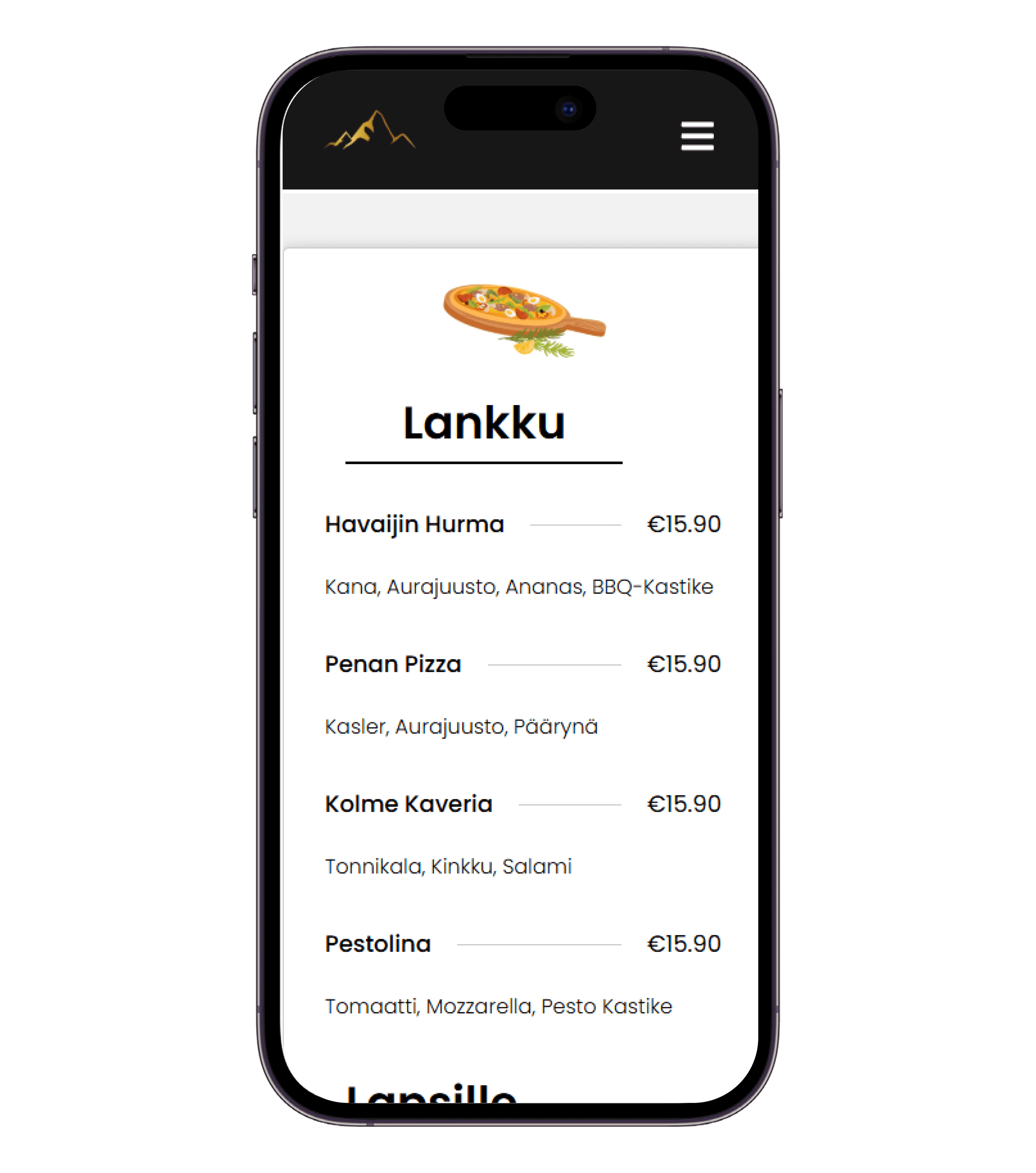 More of the Tahkon Kerma menu on a phone
