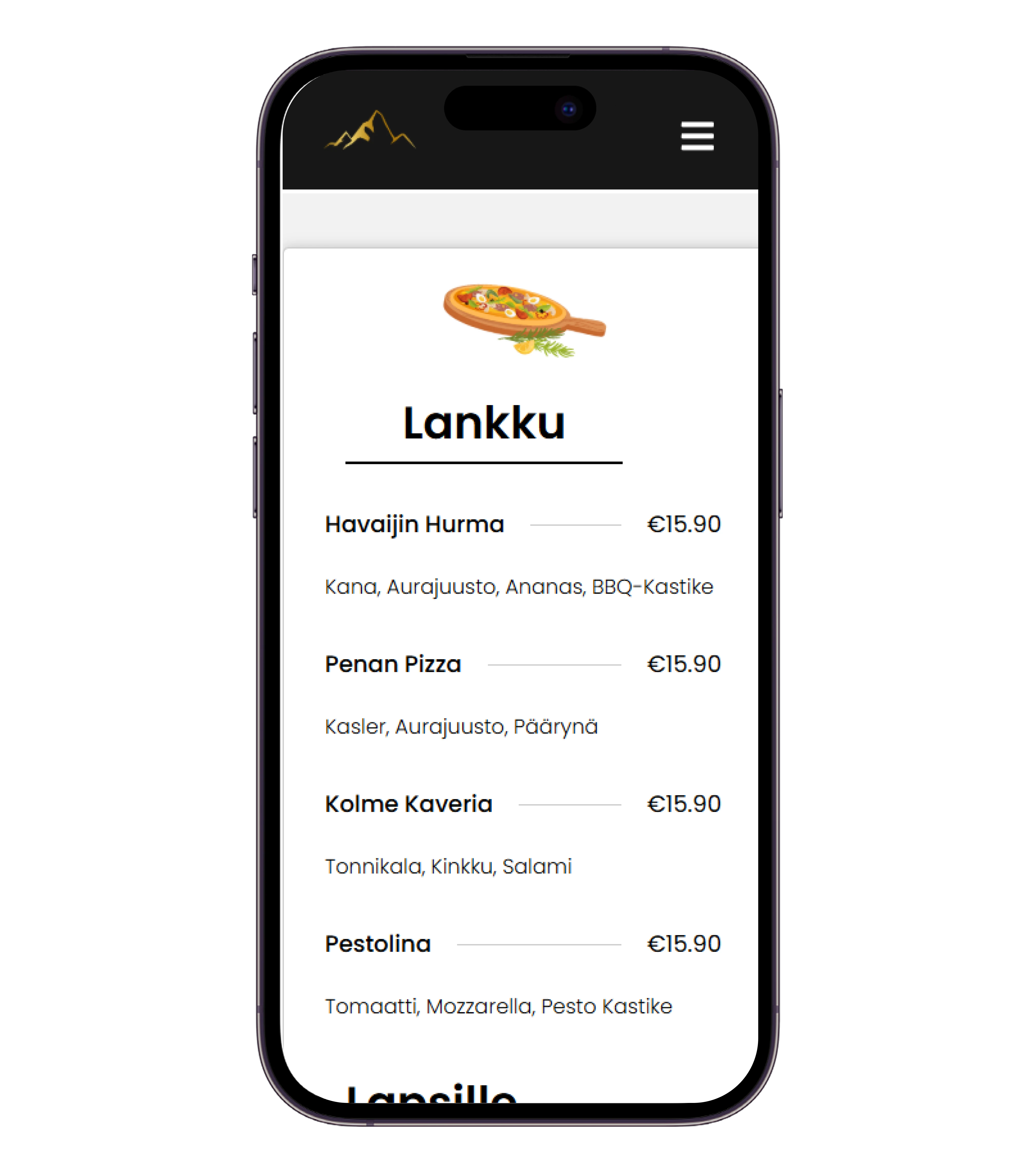 More of the Tahkon Kerma menu on a phone