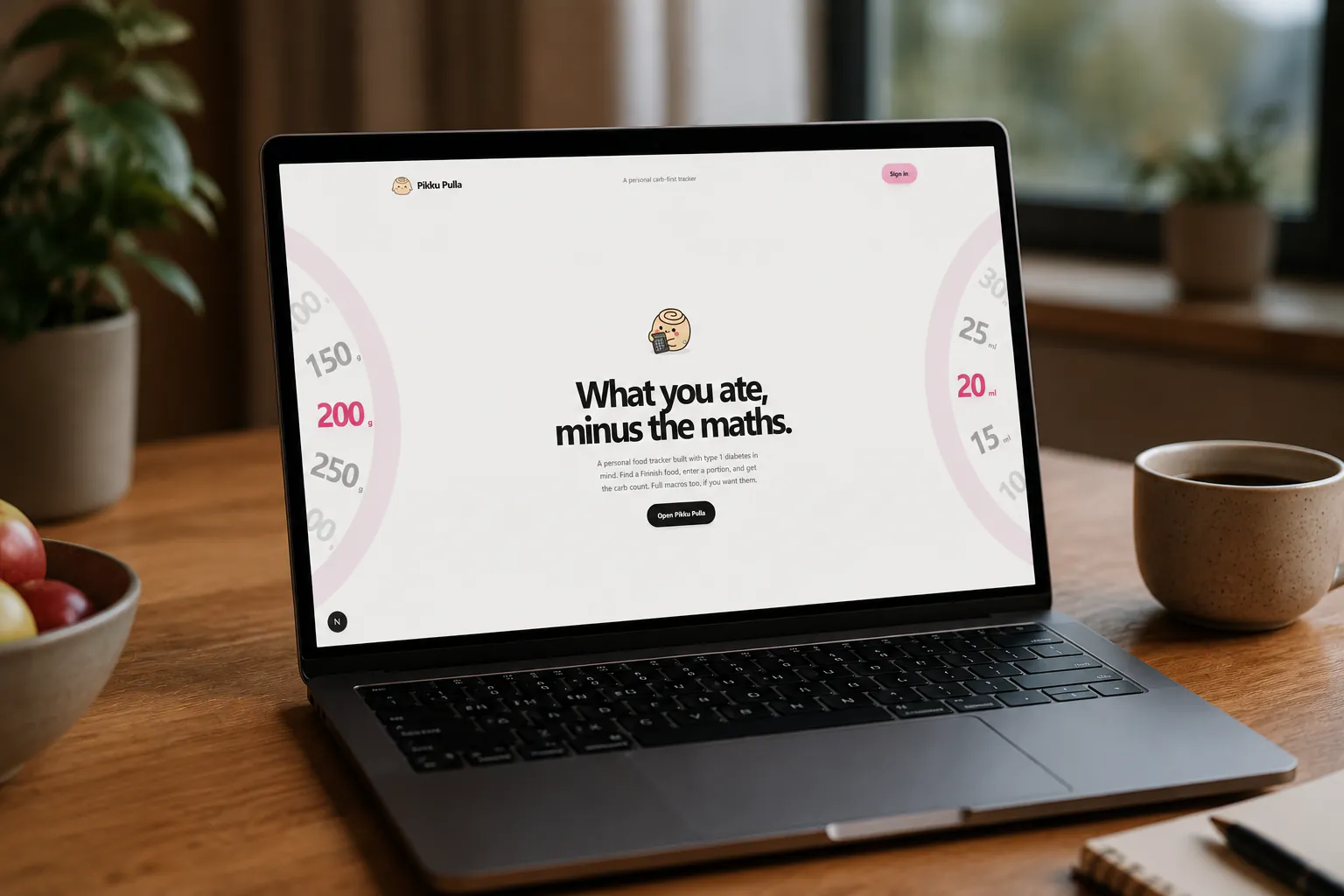 The Pikku Pulla landing page displayed on a laptop
