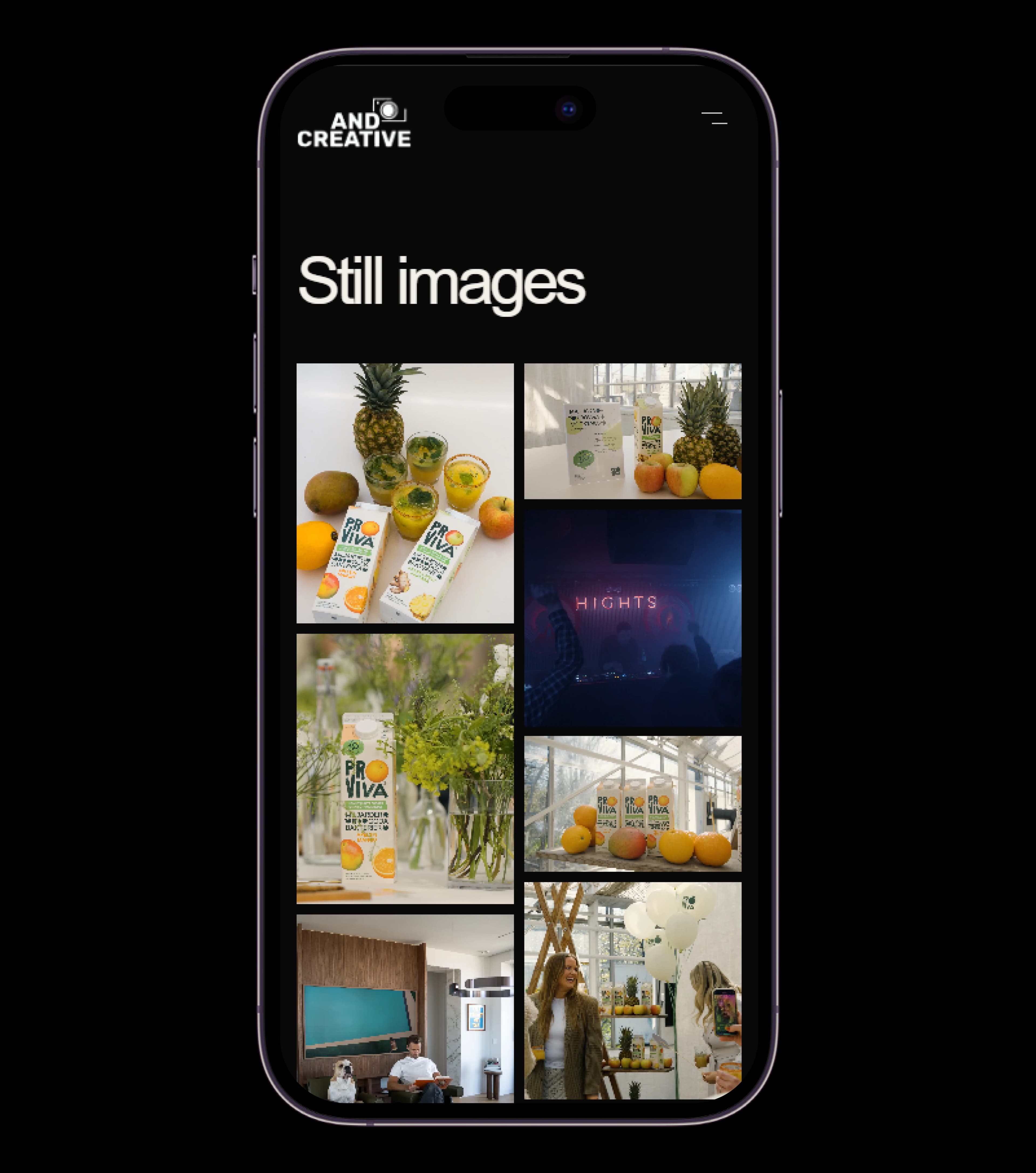 Andcreative photography page on a phone