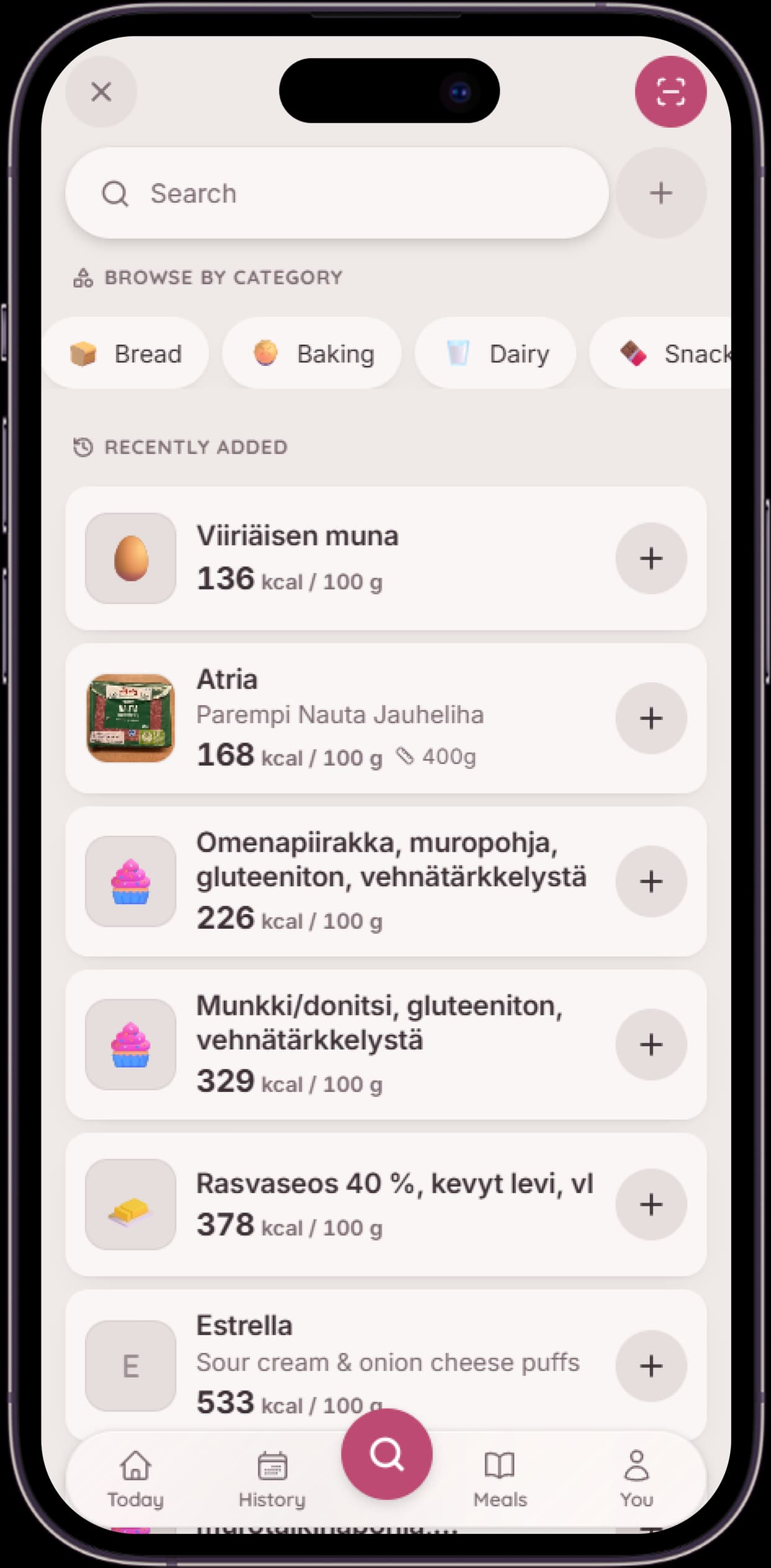 Pikku Pulla Finnish food search and category browser